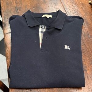 Burberry Dark Blue Polo Shirt with Check Detail